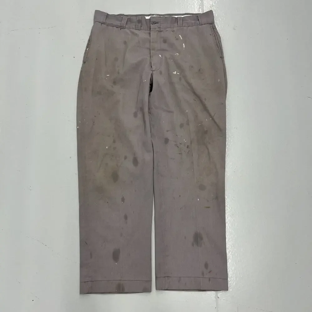 Vintage 60s Red Camel Grey Paint Workwear Chinos 38x30